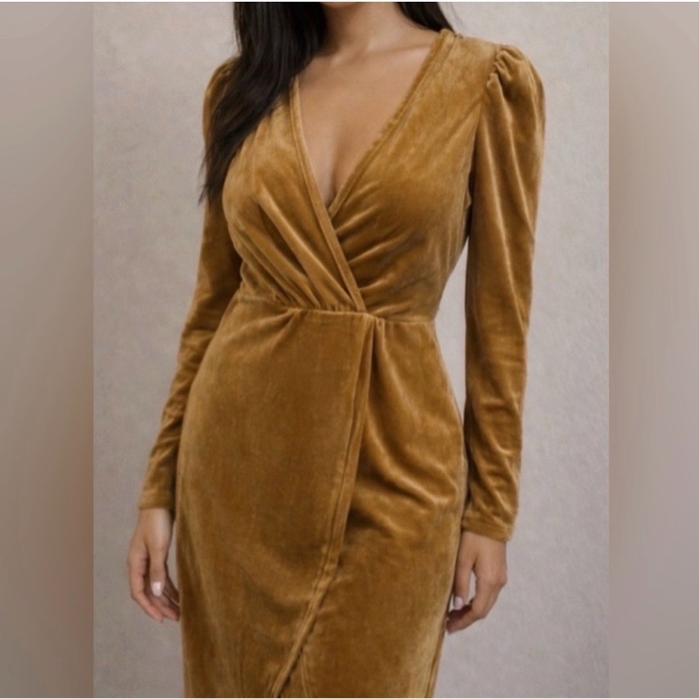NWT Elegant Velvet Dress in Gold Velvet - Picture 8 of 8